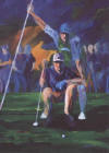 painting of golfer getting a caddy's opinion